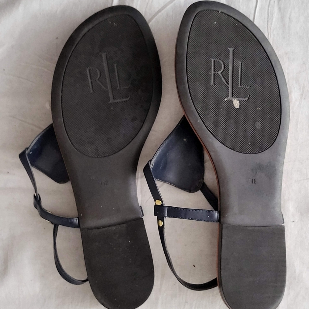 Lauren Ralph Lauren Black and Brown Sandals with T-Strap Design 11 B - Picture 5 of 8